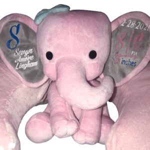 Personalized Birth Announcement Plush Elephant Customized for Baby Girl